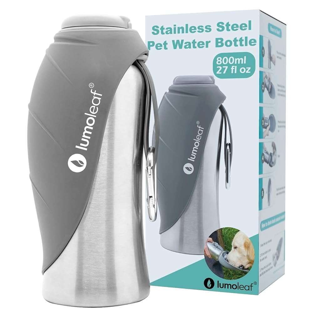LumoLeaf Hundetrinkflasche 800ml – 2-in-1 Edelstahl Wasserspender für Reisen & Wandern