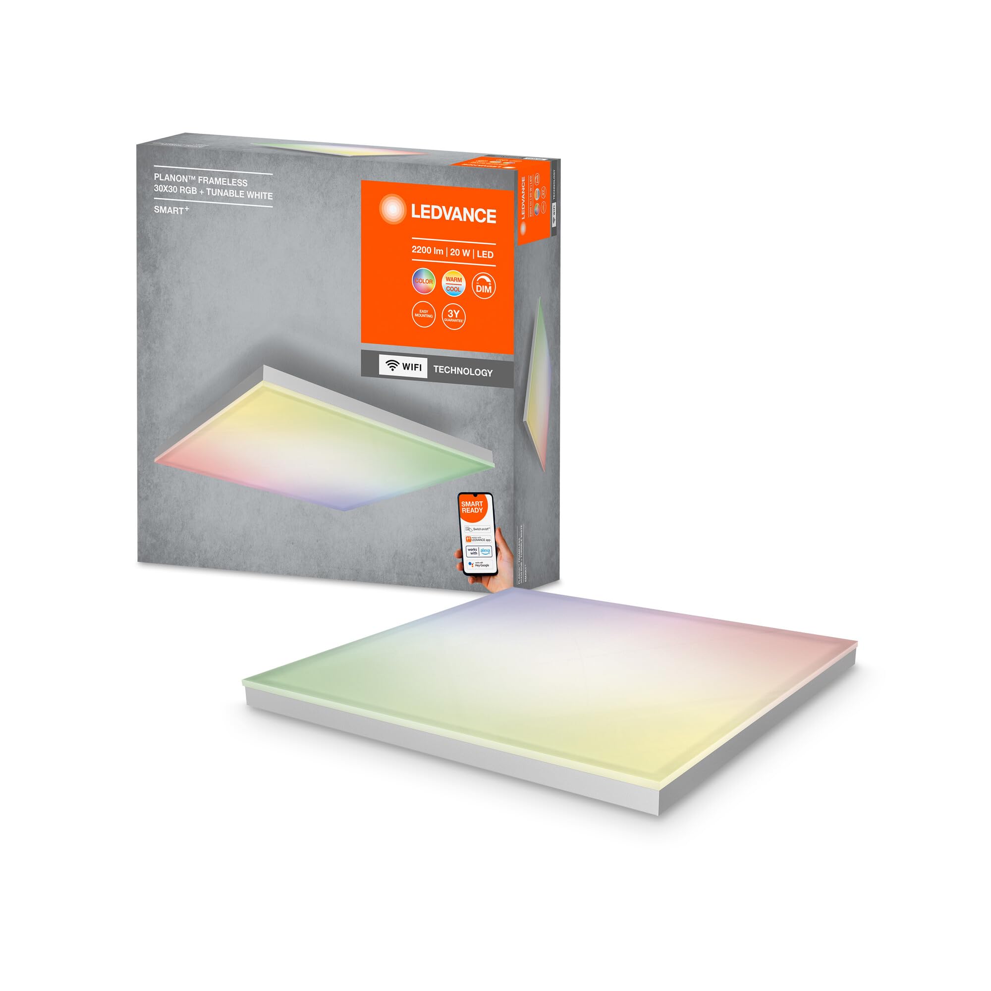 LEDVANCE SMART+ LED Deckenleuchte 300x300mm – WiFi Panel mit RGB & Sprachsteuerung