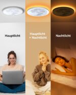 Aphyni Mondlicht LED Deckenleuchte Ø40 cm, 33W dimmbar – 3000–6500 K mit Timer für Schlafzimmer – Bild 5