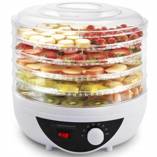 Esperanza Lebensmittel Dehydrierer mit 5 Schalen – 250W für Obst, Gemüse & Pilze
