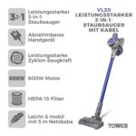 TOWER T513006 VL20 3-in-1 Stabstaubsauger mit HEPA-Filter & Tierhaarbürste – 400 W – Bild 2