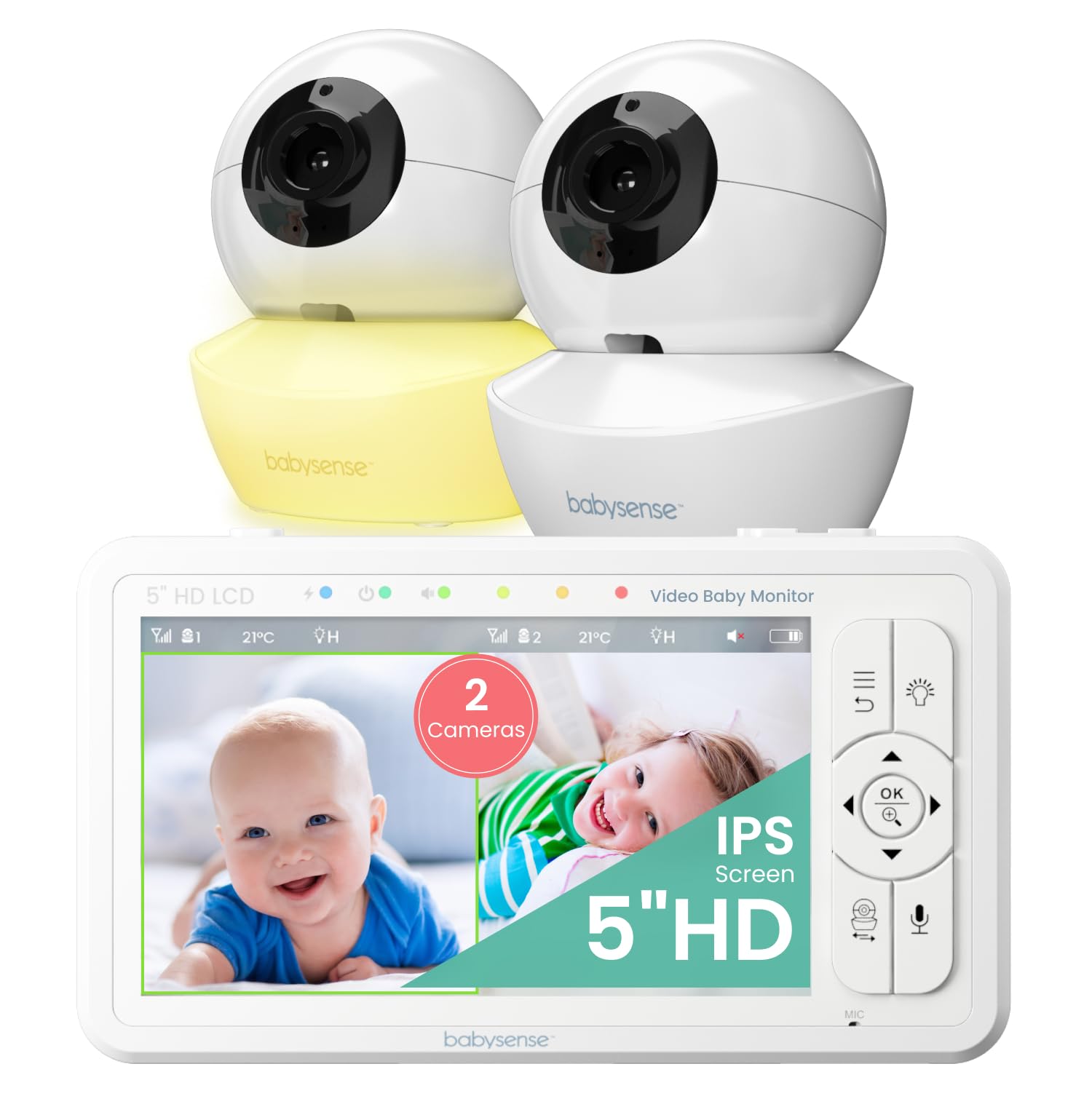 Babysense Babyphone HD 5 Zoll mit 2 Kameras – Sicheres Video-Babyphone ohne WLAN