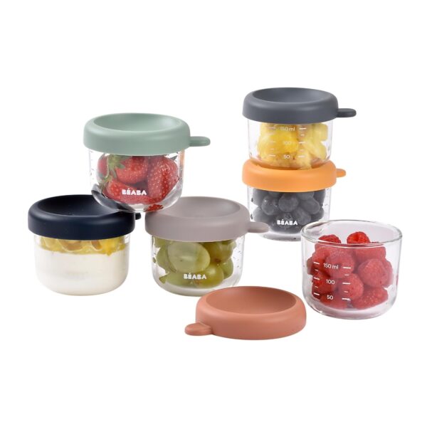 Béaba Glas-Portionsbehälter 150 ml Set mit 6 Behältern – Bruchsicheres Glas für Babynahrung