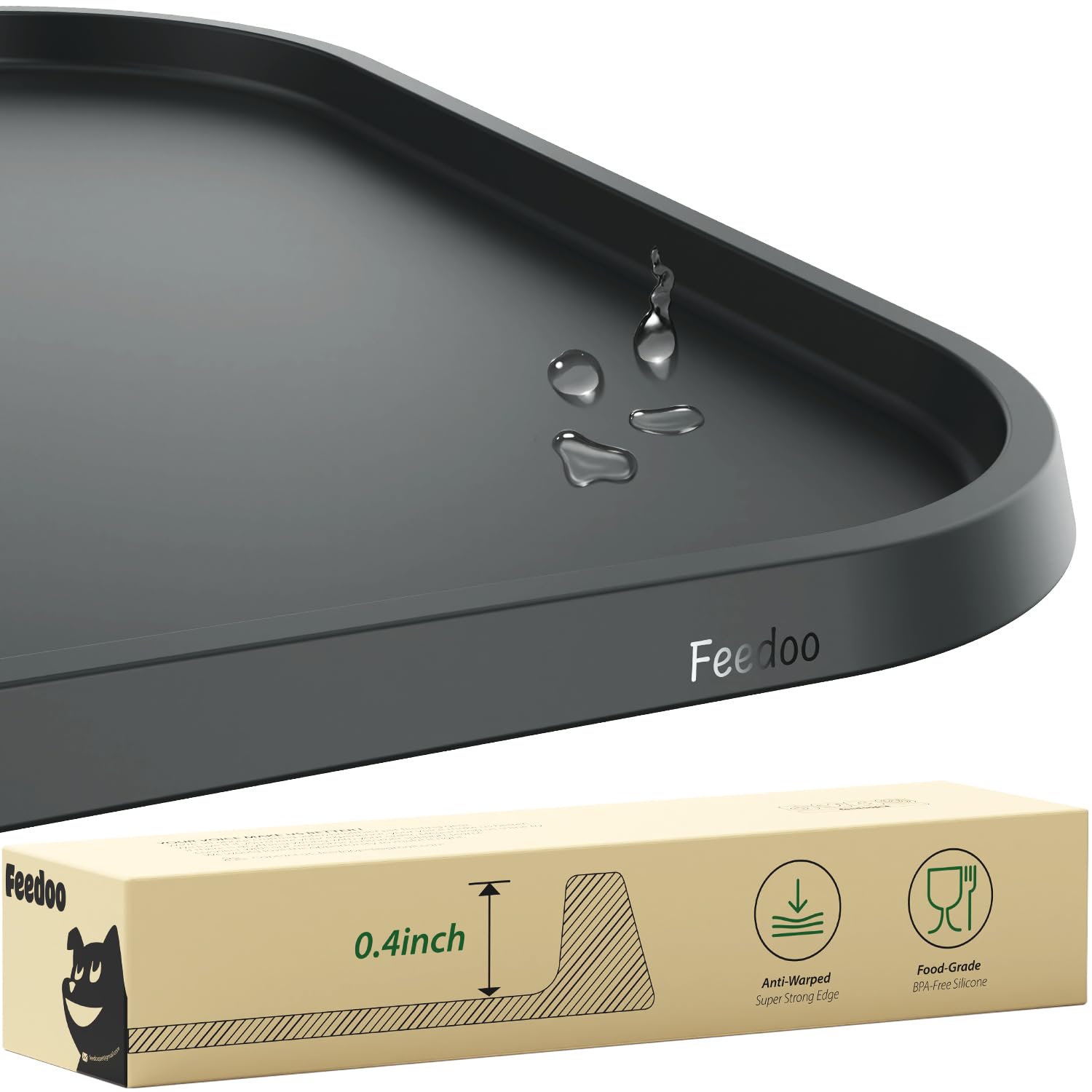 Feedoo Napfunterlage 59 x 35 cm – Rutschfeste Silikonmatte mit erhöhtem Rand für Hunde & Katzen
