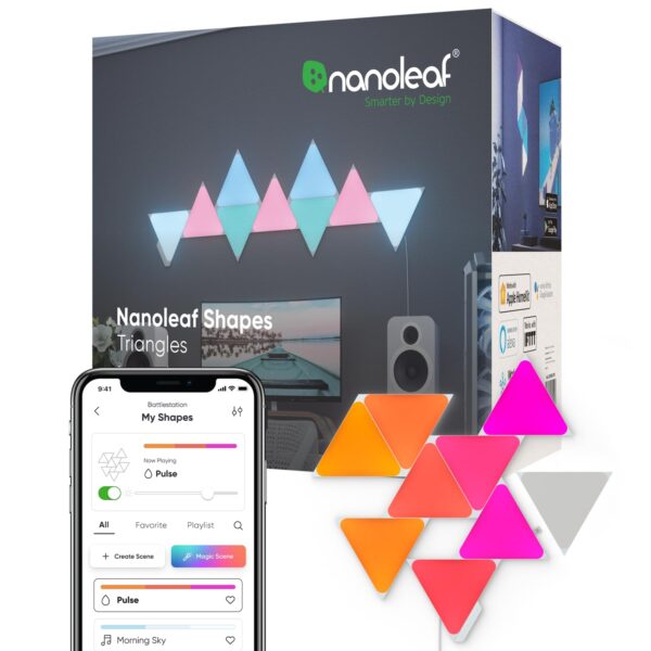Nanoleaf Shapes Triangle Starter Kit – 9 RGBW LED Panels mit Musik & Bildschirm Sync