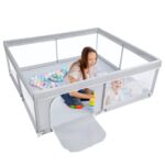 BEJOY Laufstall 180x200 cm – Sicherer Baby Laufgitter mit Schaumstoffschutz für 6 Monate bis 6 Jahre
