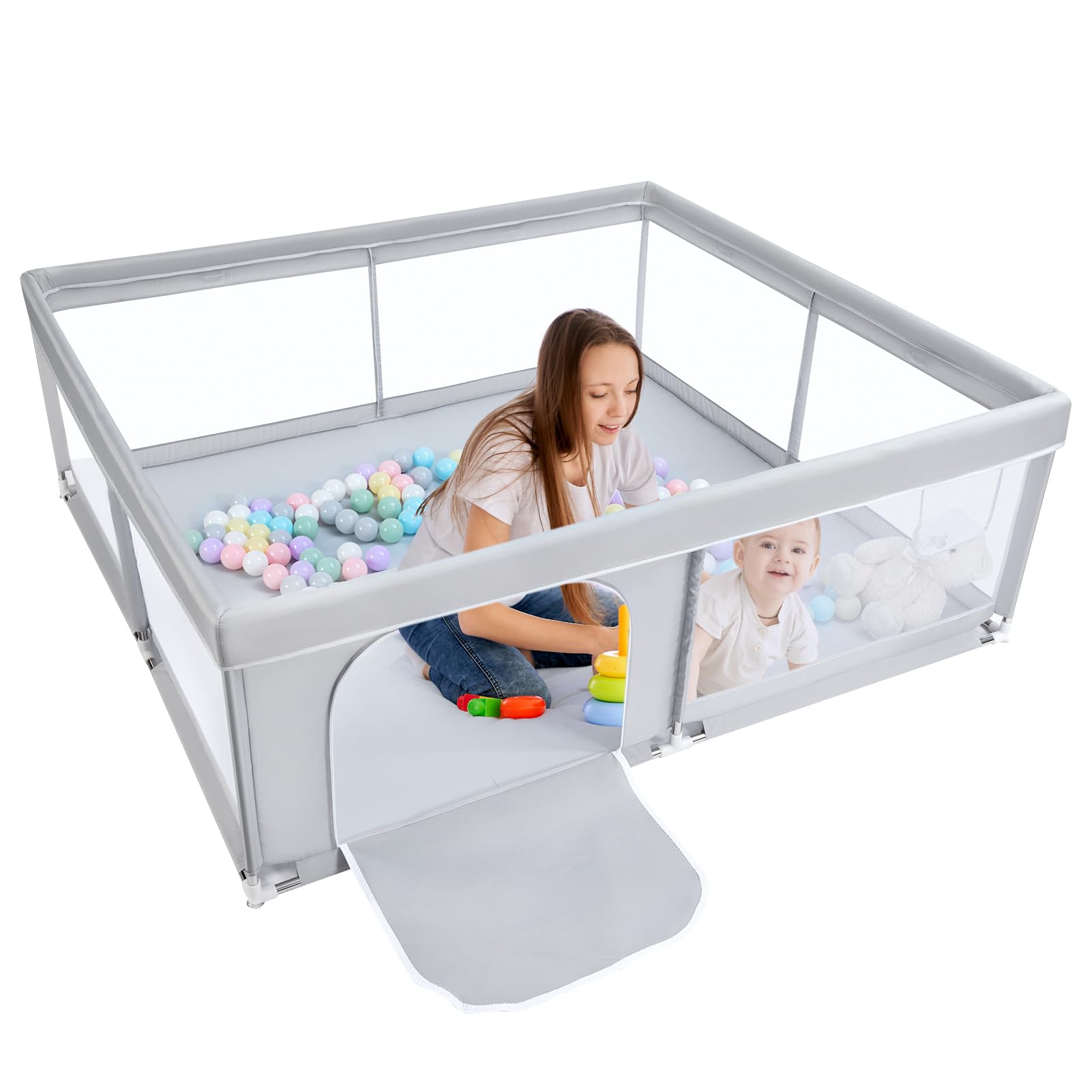 BEJOY Laufstall 180x200 cm – Sicherer Baby Laufgitter mit Schaumstoffschutz für 6 Monate bis 6 Jahre