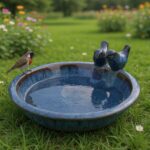 colourliving Vogeltränke 30 cm Winterfest – Handgefertigte Keramik mit Deko-Vögeln – Bild 2