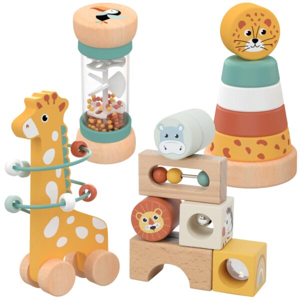 Nene Toys 4-in-1 Montessori Holzspielzeug ab 1 Jahr – Motorikspielzeug Set für Babys