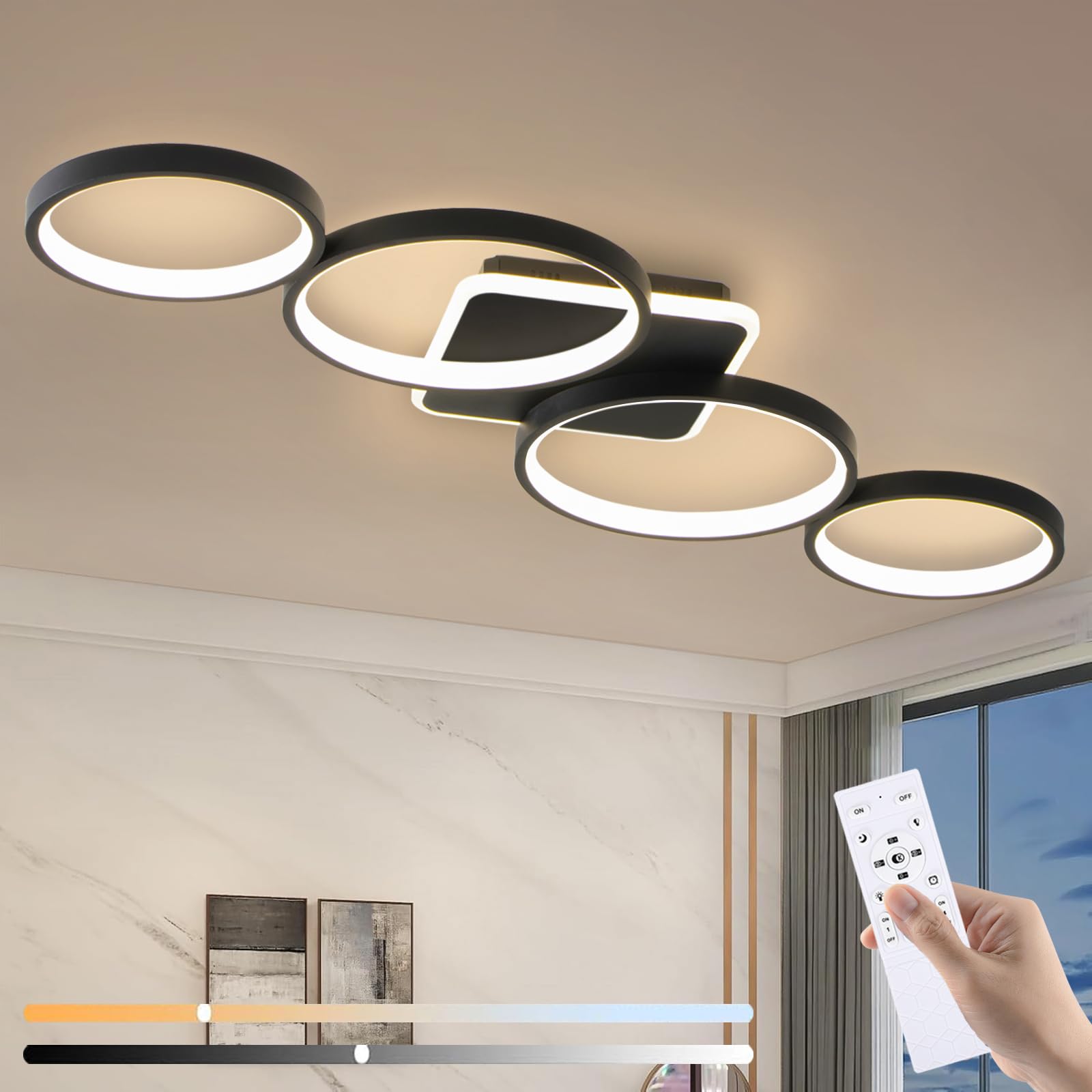 Liyabber 94cm LED Deckenleuchte Dimmbar – 54W Wohnzimmerlampe mit App-Steuerung & Memory Funktion