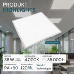 LUXULA LED Panel 62x62 cm Backlit 36W 3600lm 4000K – Bürobeleuchtung für Rasterdecken – Bild 2