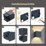 vatato 2er Set LED Wandleuchte 12W – Aluminium Wandlampe mit verstellbarem Lichtstrahl für Innen & Aussen – Bild 3