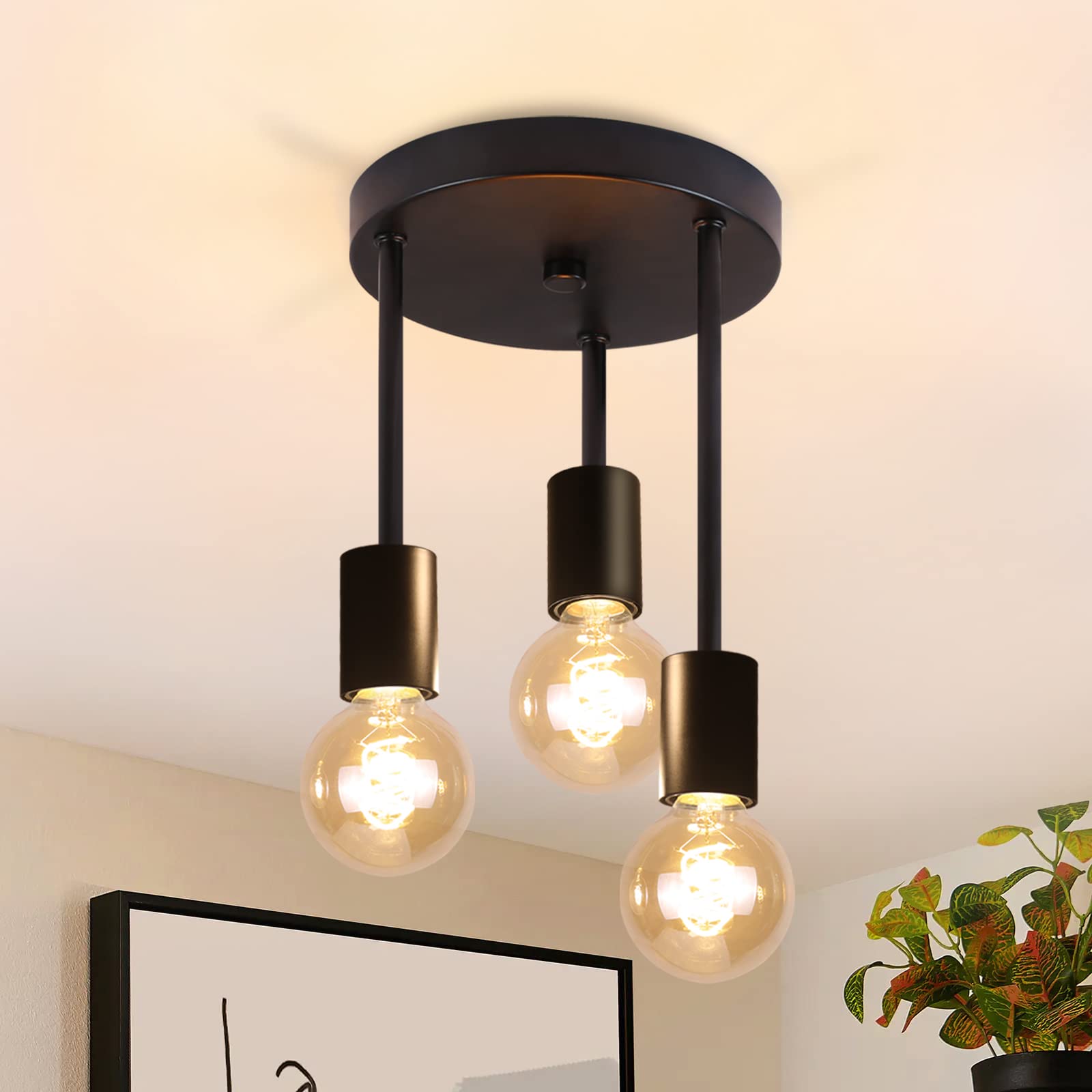 CBJKTX 3er Deckenleuchte Industrial Vintage – E27 Deckenstrahler Schwarz für Wohnraum