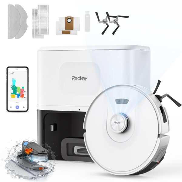 Redkey D8 Saugroboter mit Wischfunktion – 25.000 Pa Saugkraft & 4L Absaugstation
