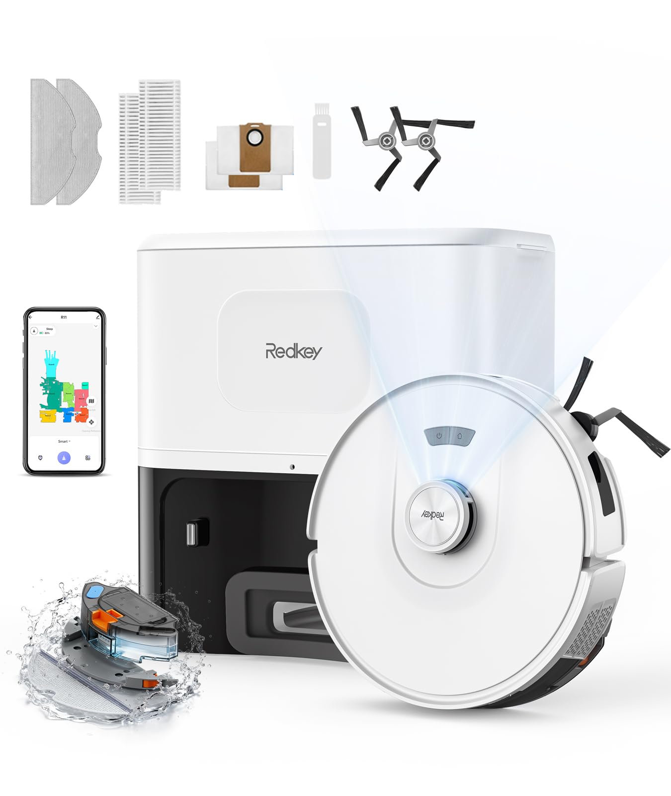 Redkey D8 Saugroboter mit Wischfunktion – 25.000 Pa Saugkraft & 4L Absaugstation
