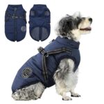 Savlot Hundejacke mit integriertem Geschirr – Wasserdichte Winterweste für kleine & mittlere Hunde, Grösse L