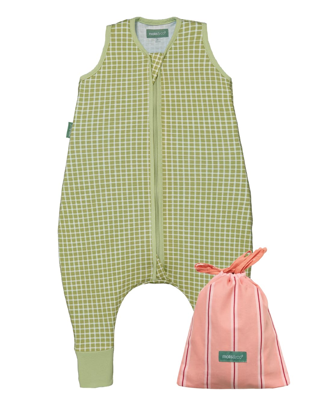 molis&co Baby-Sommerschlafsack mit Füssen 0.5 TOG – 100% Baumwolle Oeko-Tex – 80 cm Pistacchio