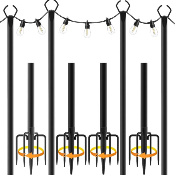 AHRLHR 4er Set Aussenleuchtstander 3m – Metall Lichtmast mit V-Gabel für Lichterketten & Deko