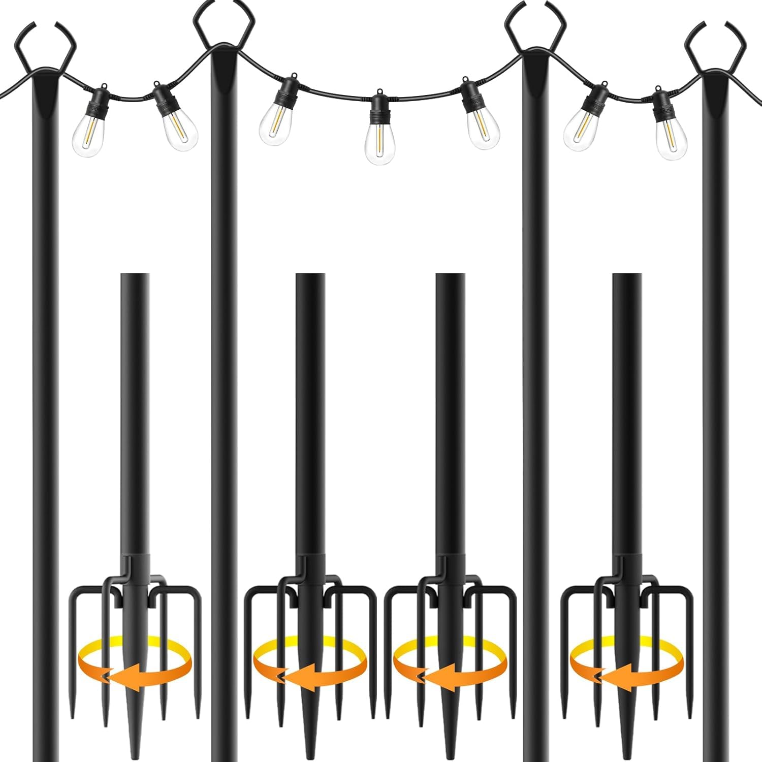 AHRLHR 4er Set Aussenleuchtstander 3m – Metall Lichtmast mit V-Gabel für Lichterketten & Deko