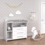 Vicco Wickelkommode Oskar 113x100 cm Weiss – Wickeltisch mit 3 Schubladen & abnehmbarem Aufsatz