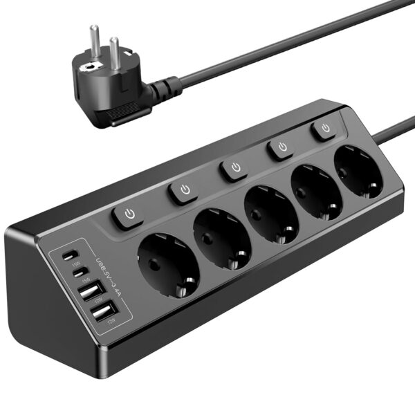 Vipwell Ecksteckdose 9in1 mit 5 Steckdosen & 4 USB (2x USB-C) – 3680W Steckdosenleiste mit Kindersicherung
