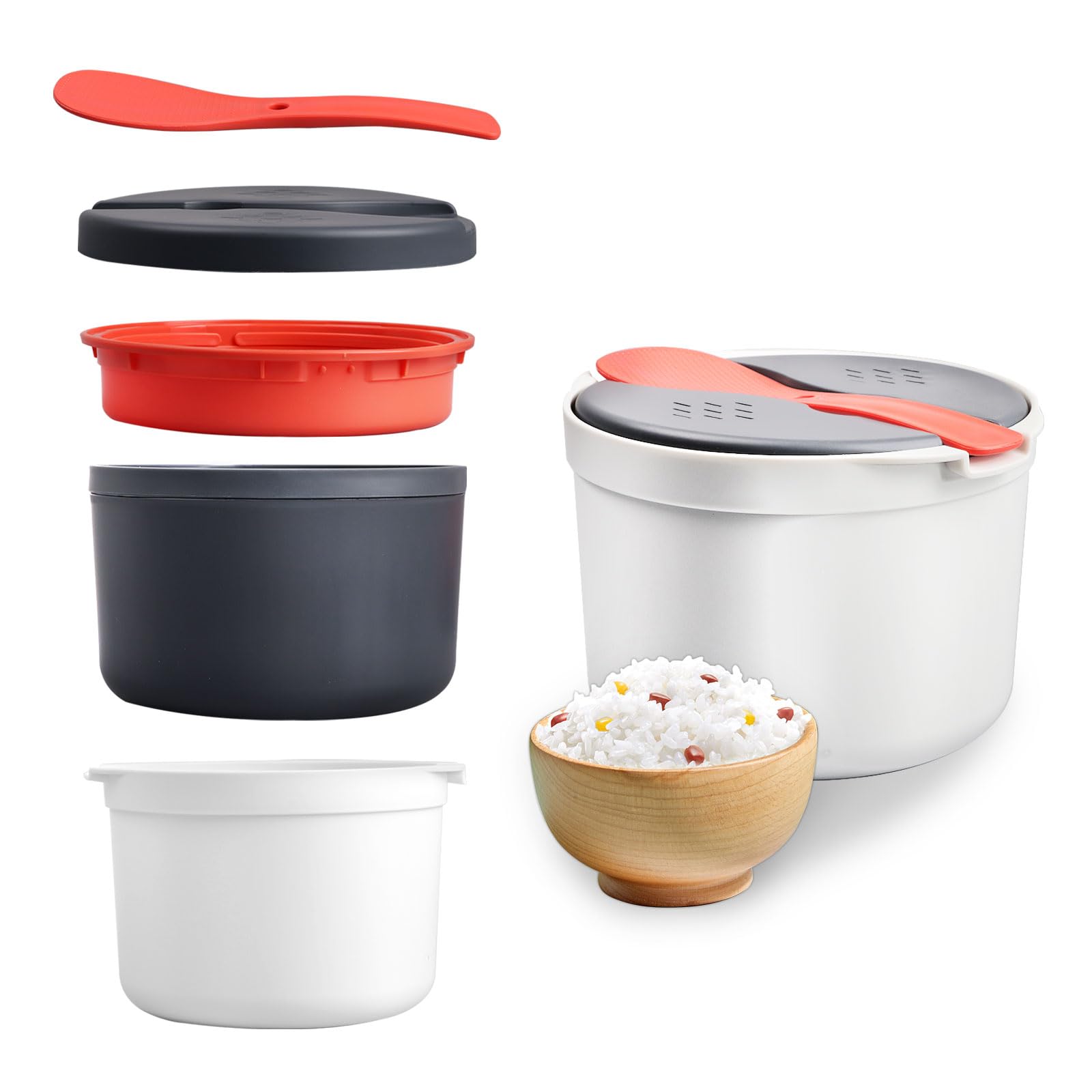 61G-wJL1z3L._SY1600_.jpg mumisuto 2L Mikrowellen-Reiskocher mit Dampfkorb & Reislöffel – BPA-frei – Bild 1