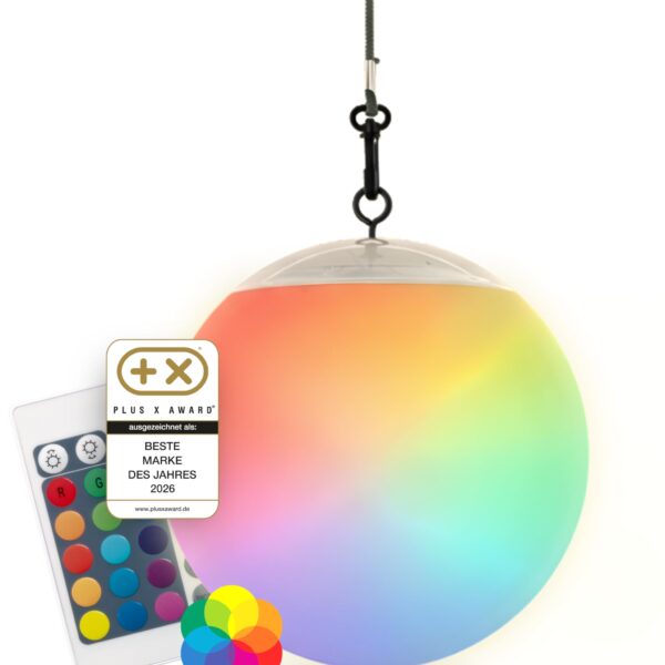 SCHWAIGER Solar-Hängeleuchte RGB LED – IP44 Gartenlampe mit Fernbedienung & USB-C