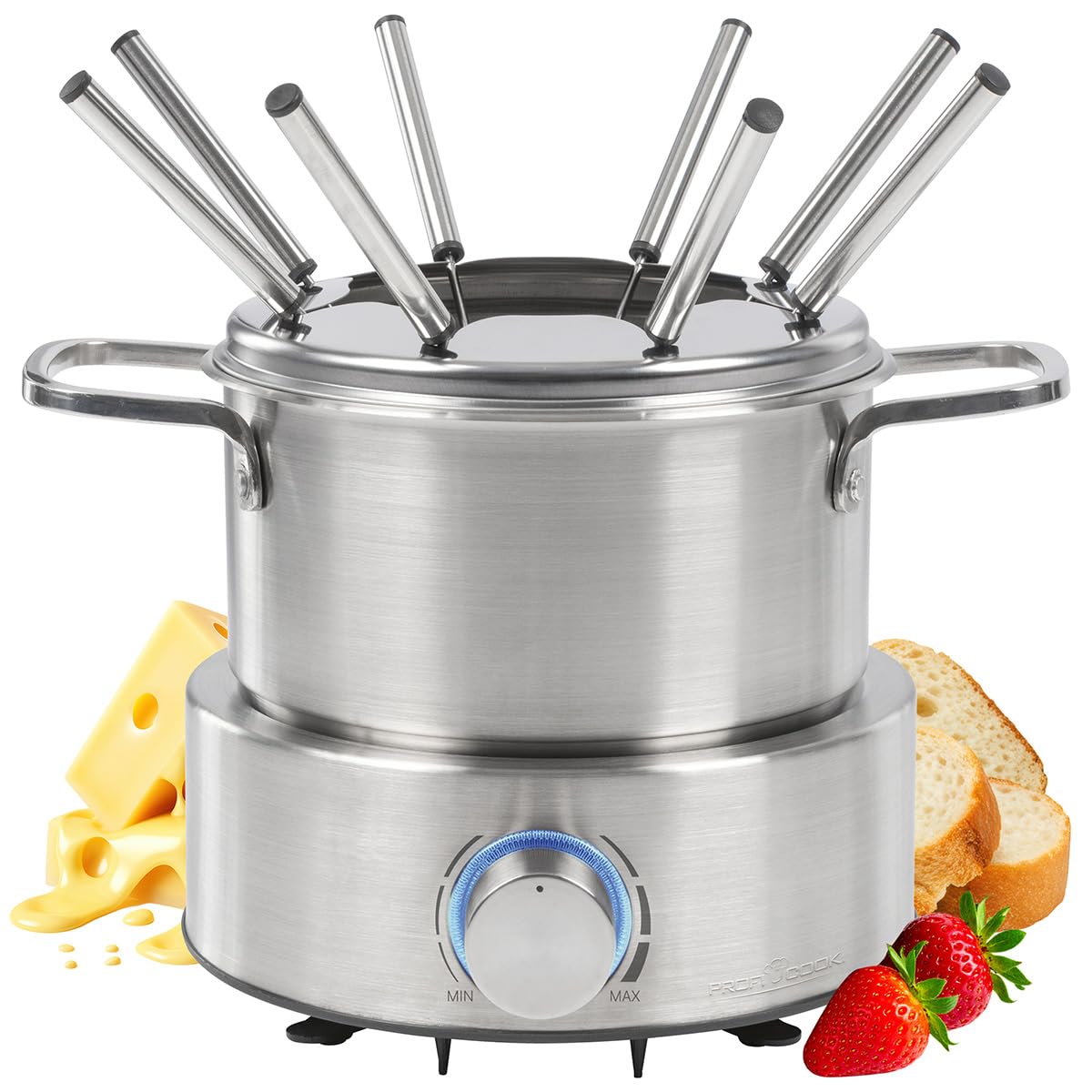 Clatronic Elektrisches Fondue-Set 1,2L Edelstahl – für 8 Personen mit Gabelset