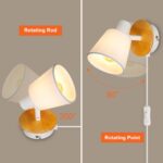 Ketom E14 Wandleuchte Weiß Rund mit Holz & Stoff – Verstellbare Vintage Wandlampe für Innen – Bild 3