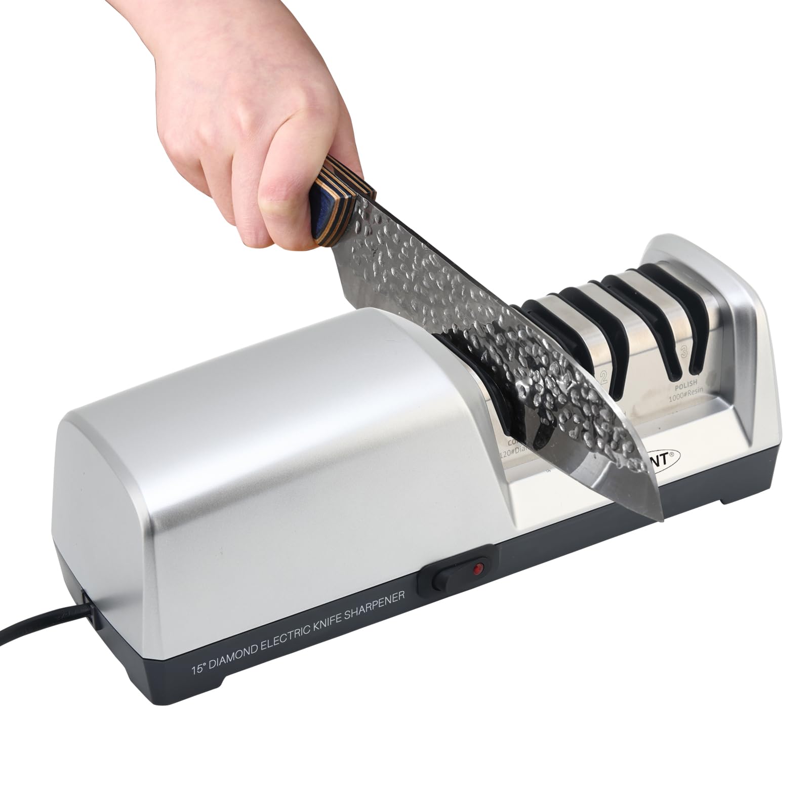 JOVANT Elektrischer Messerschärfer 3-in-1 – Profi-Schärfen für alle Küchenmesser