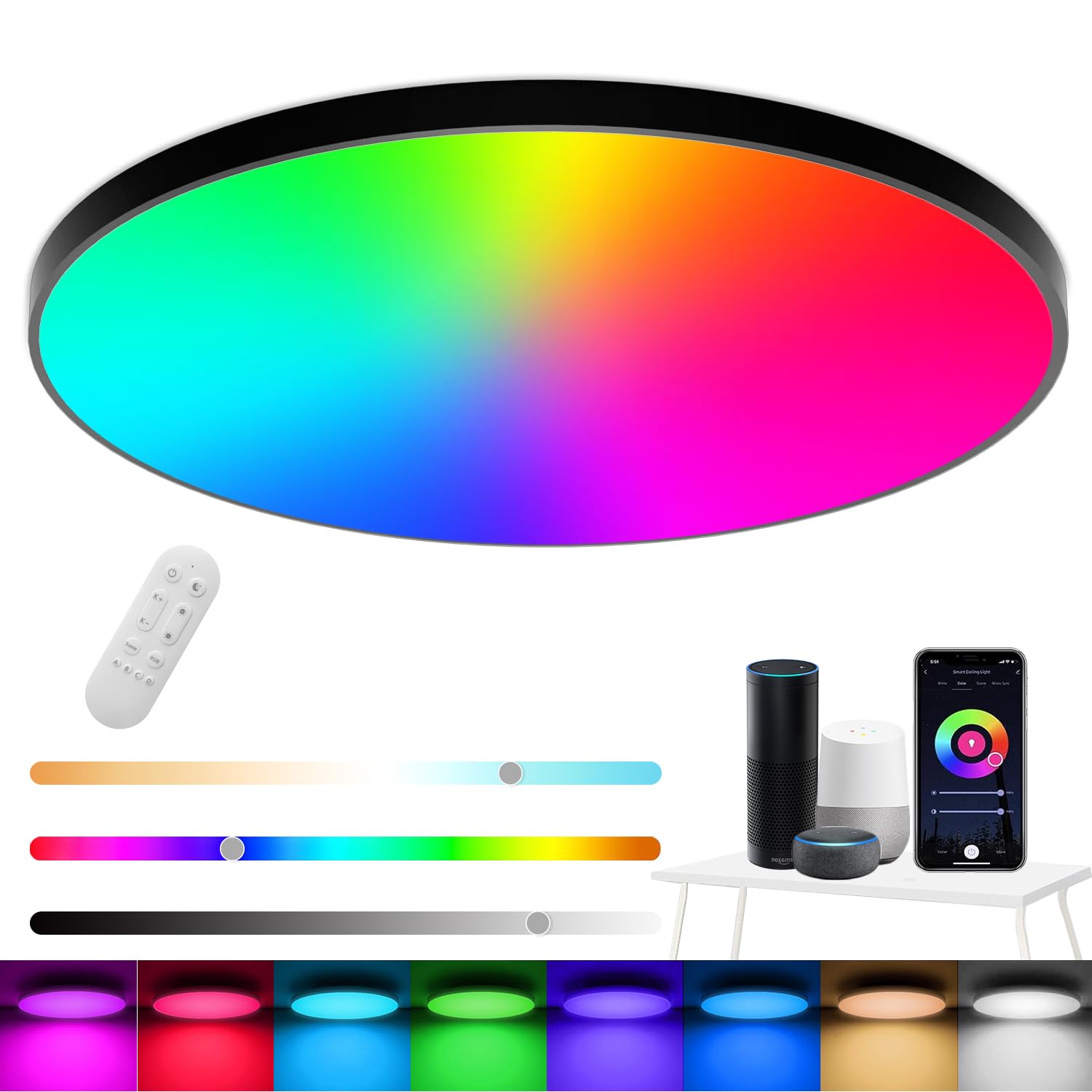 Eregou 24W RGB LED Deckenleuchte Dimmbar – Smart Lampe mit Sprachsteuerung für alle Räume