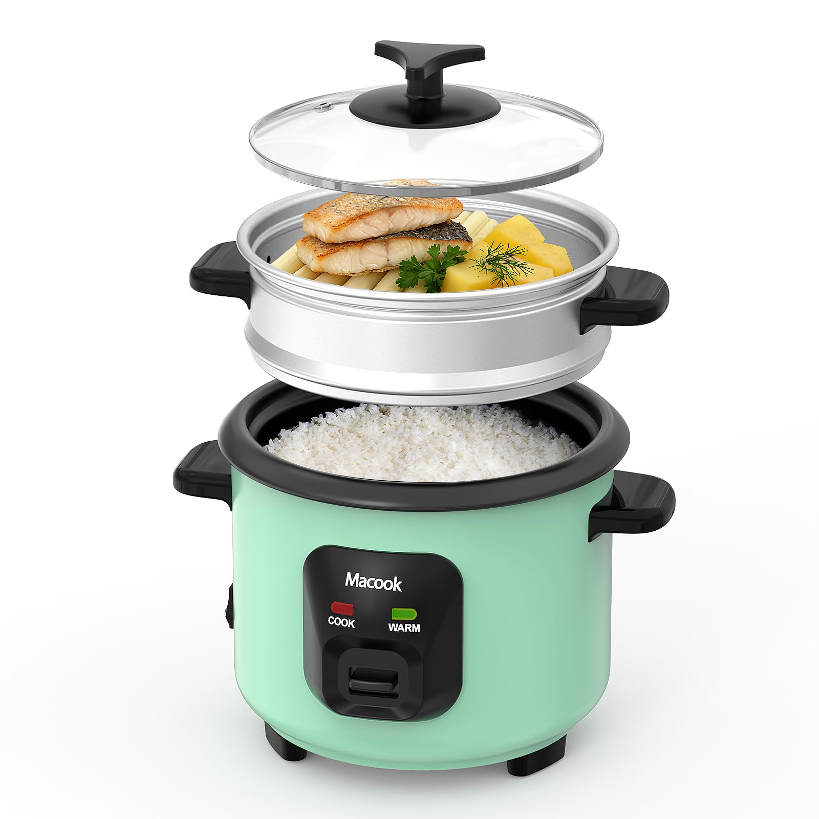 Macook Reiskocher 0,6L – Kompakter 2-in-1 Reiskocher & Dampfgarer für 3 Tassen