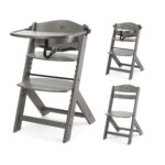 Kinderkraft ENOCK 2in1 Hochstuhl & Kinderstuhl – Buchenmassivholz, verstellbar, grau
