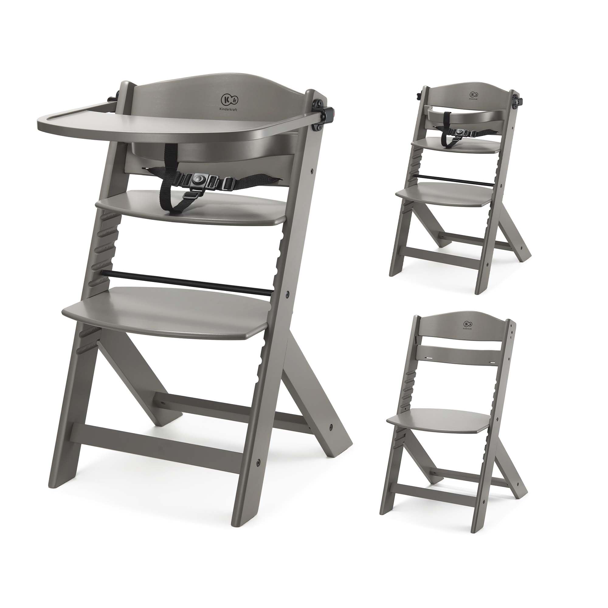 Kinderkraft ENOCK 2in1 Hochstuhl & Kinderstuhl – Buchenmassivholz, verstellbar, grau
