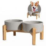Erhöhter Hundenapf Set mit Keramik & Bambusständer – Doppelnapf 2x850ml für kleine & mittelgroße Hunde