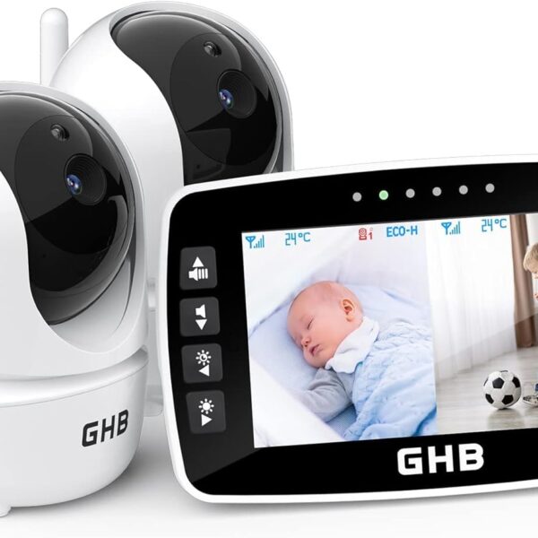 GHB Babyphone mit 2 Kameras & 4,3" Display – 350° Rotation, HD-Nachtsicht für Eltern
