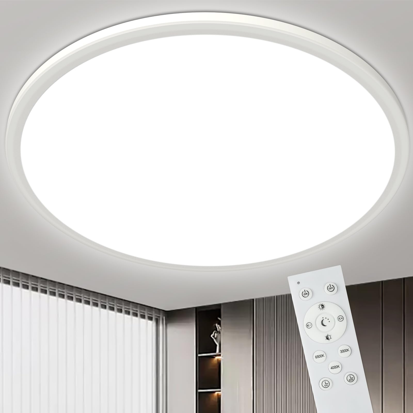 Bowfar 49cm LED Deckenleuchte 46W – Dimmbar 3000–6500K mit Fernbedienung
