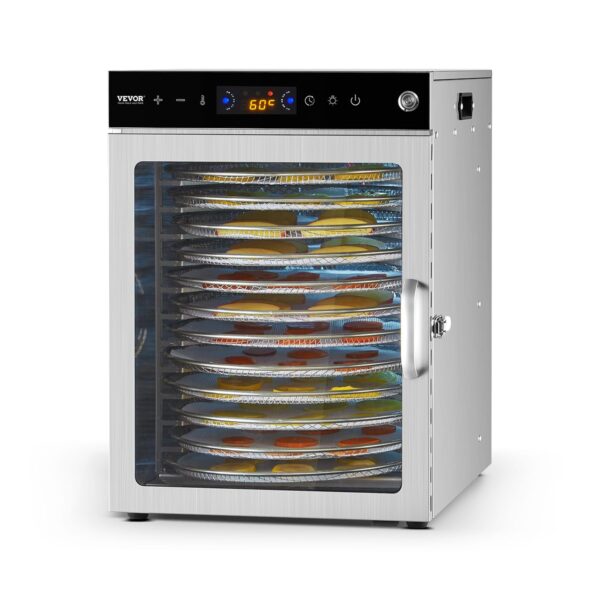 VEVOR Dörrgerät 12 Edelstahlschalen 800 W – Digitaler Dörrautomat mit Rotationssystem