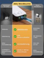 Ledronix 10000mAh LED Wandleuchte mit PIR-Bewegungsmelder – IP65 Aussenlampe mit Fernbedienung – Bild 2
