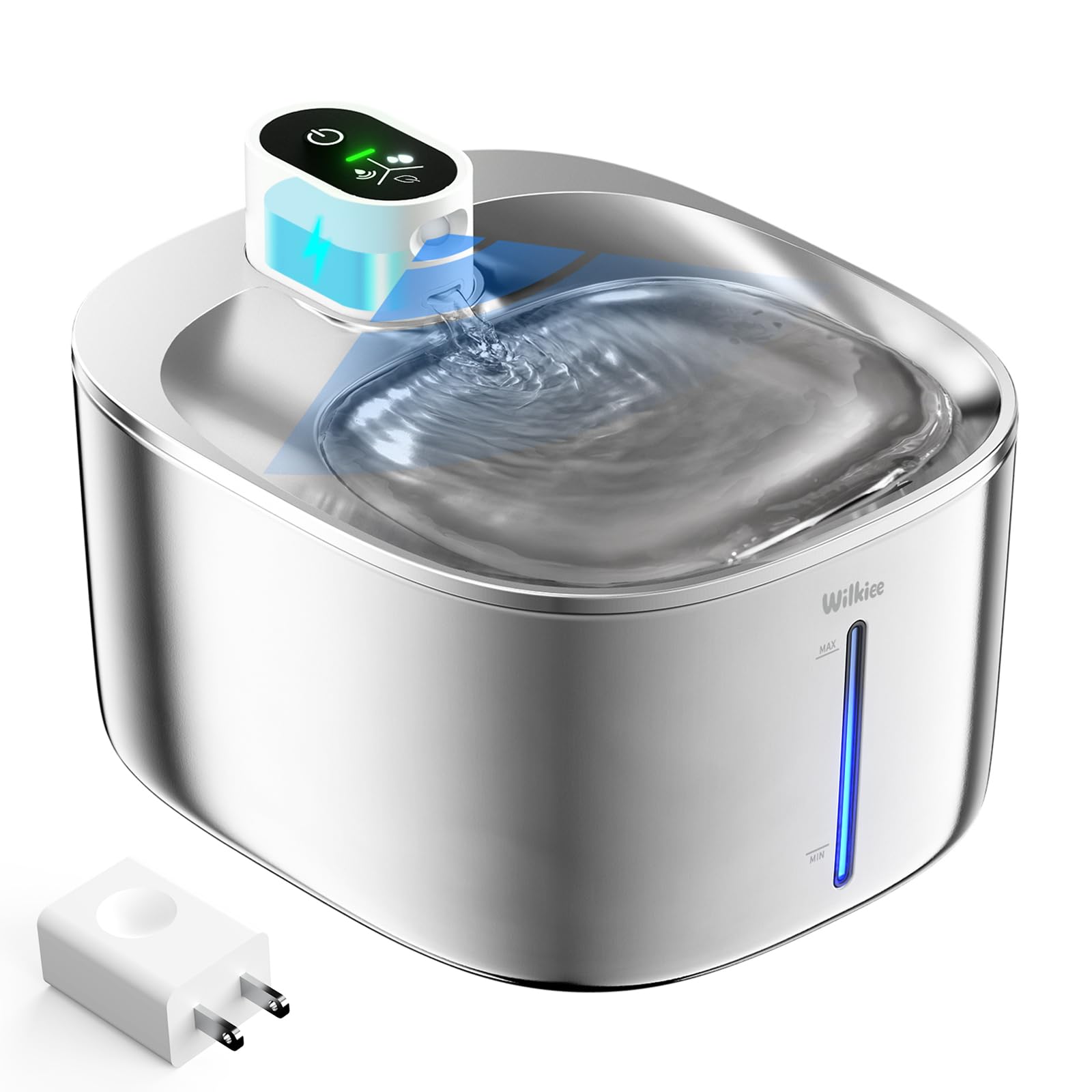 WILKIEE Katzenbrunnen Edelstahl 4.1L Kabellos – intelligenter Trinkbrunnen mit Sensor & 4000mAh