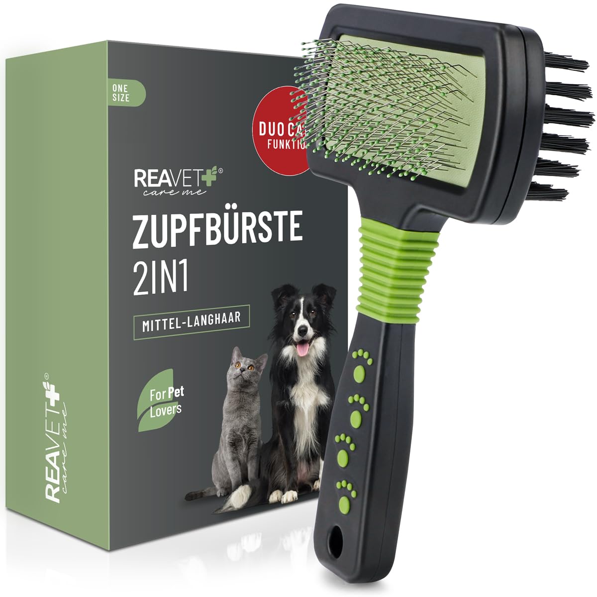 ReaVET Zupfbürste 2in1 – Doppelseitige Fellbürste für Hunde & Katzen mit Langhaar