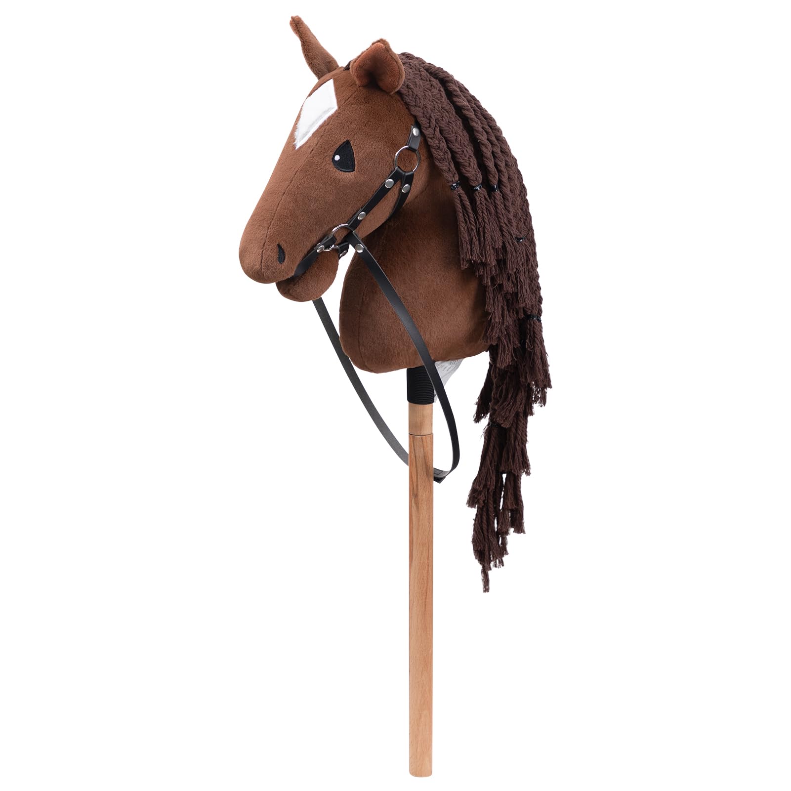 BEJOY Steckenpferd 70 cm mit Plüschmähne – Holzpferd zum Reiten für Kinder