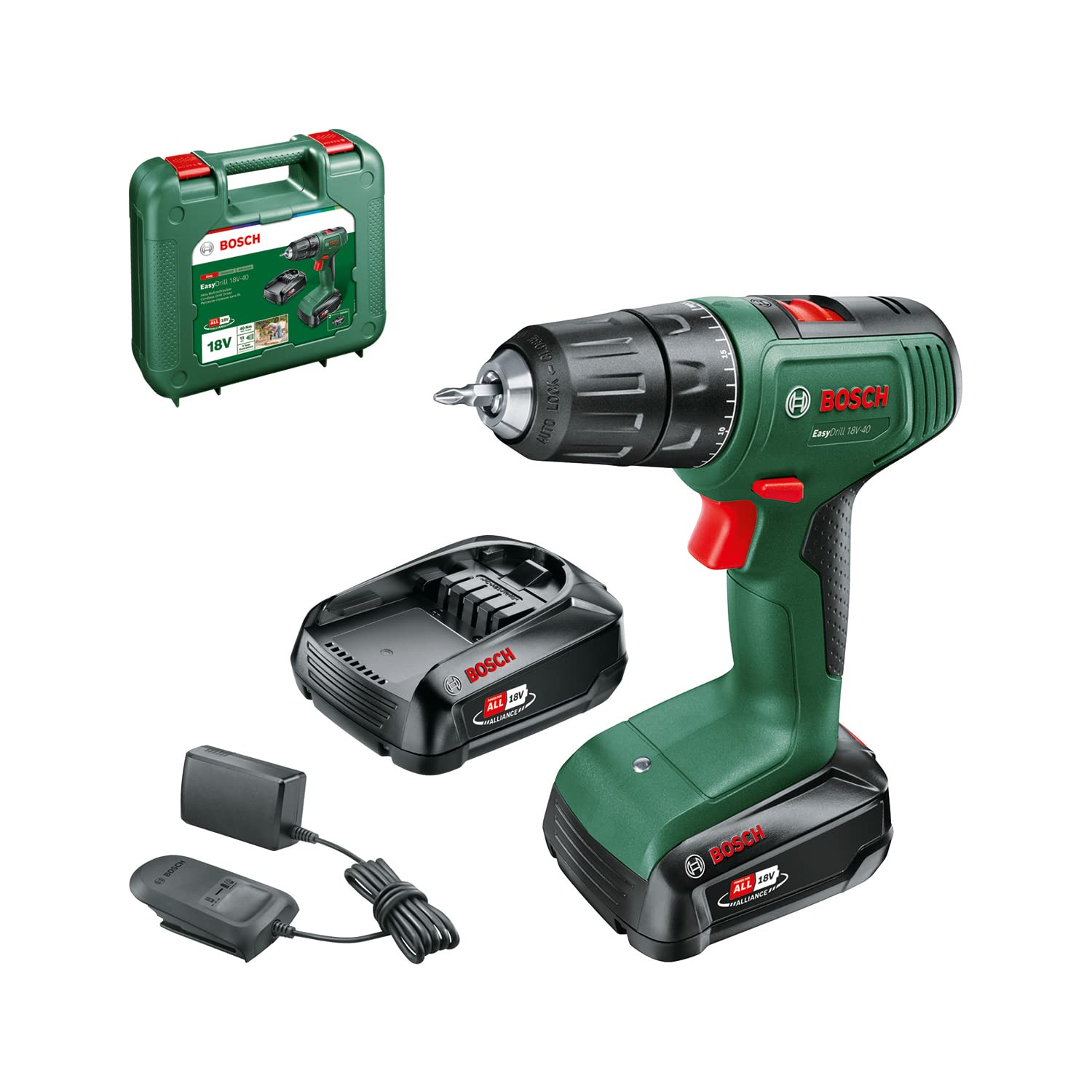 Bosch EasyDrill 18V-40 Akkuschrauber – 18V System mit 2 Akkus & Koffer