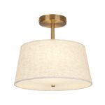 CALOKES Runde Leinen Deckenlampe mit 3 × E27 – Dimmbare Semi-Flush Deckenleuchte