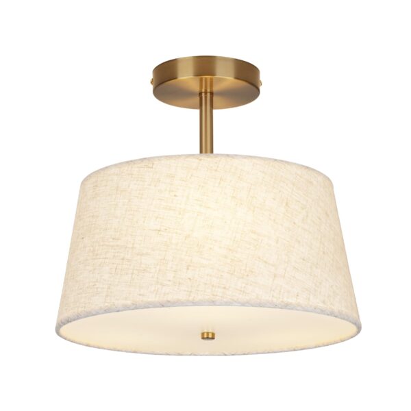 CALOKES Runde Leinen Deckenlampe mit 3 × E27 – Dimmbare Semi-Flush Deckenleuchte