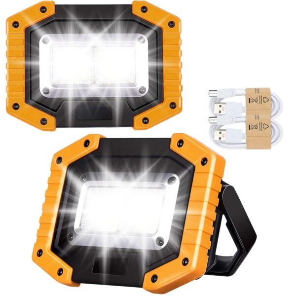 Edasion 30W LED Akku Strahler 2000 Lumen – Wiederaufladbarer Baustrahler mit USB-Powerbank (2er Set)