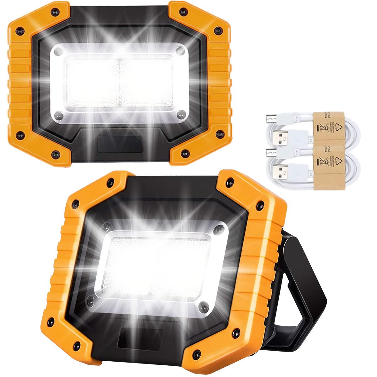 Edasion 30W LED Akku Strahler 2000 Lumen – Wiederaufladbarer Baustrahler mit USB-Powerbank (2er Set)