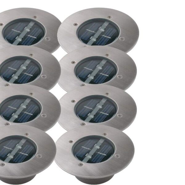 Ranex 8er Set Solar LED Bodeneinbaustrahler rund – Edelstahl IP67 für Garten & Einfahrt