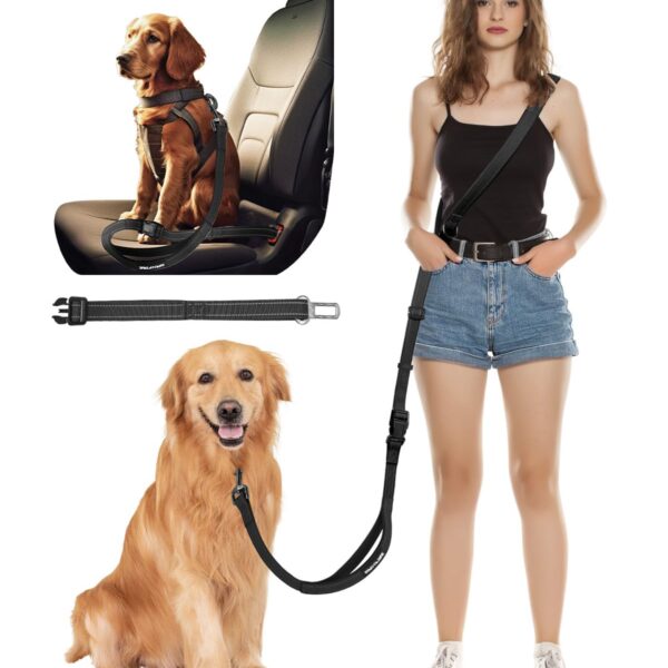 WANFIRE 2-in-1 Freihandleine mit Auto-Sicherheitsgurt – 1,8-2,8 m für grosse Hunde