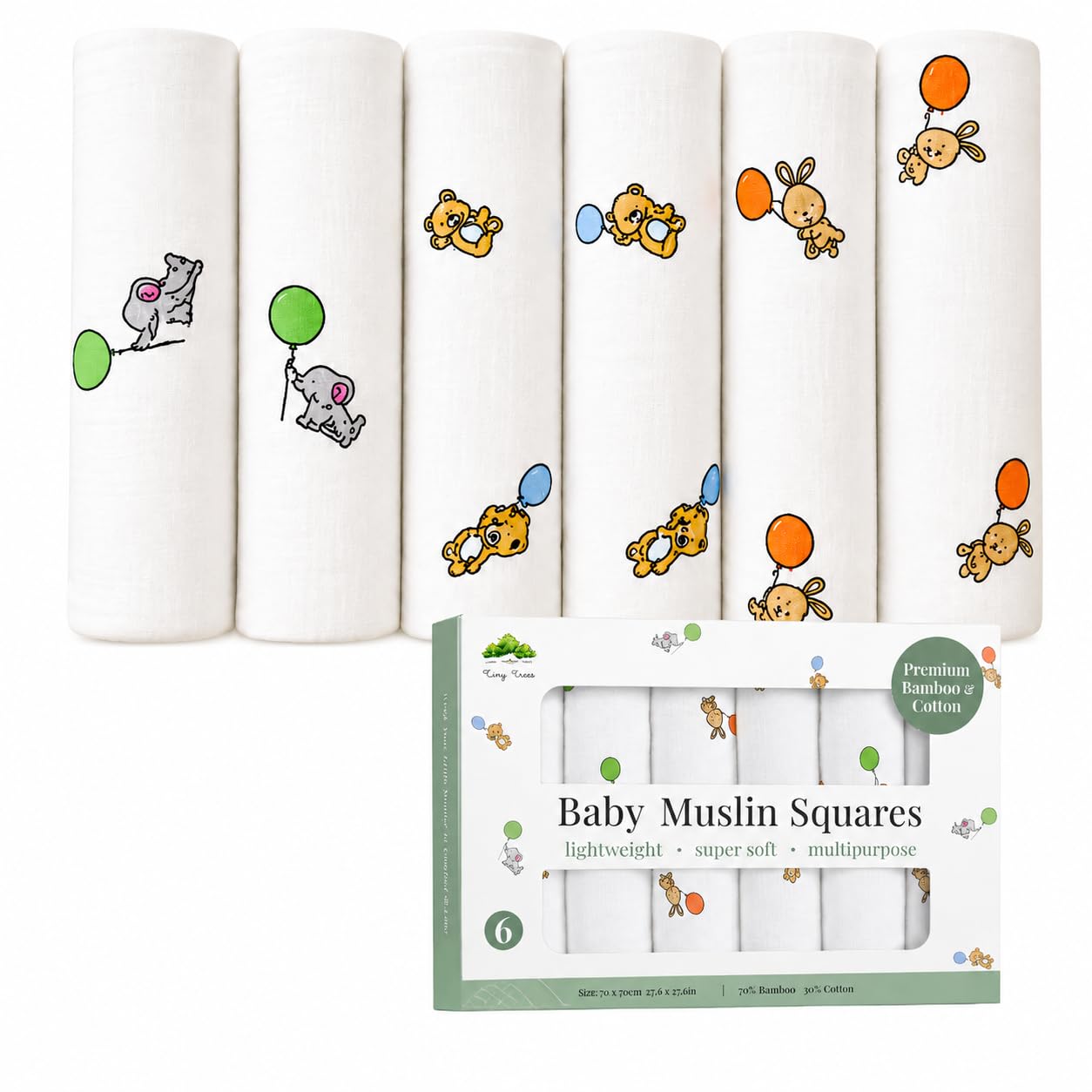 Tiny Trees Musselintücher 70x70 cm – 6er-Pack Spucktücher aus Bambus & Baumwolle